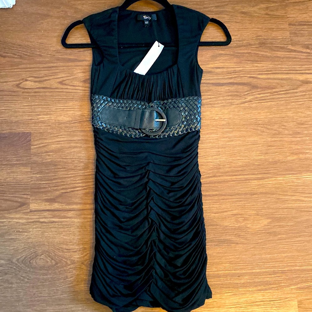 Gorgeous Sky dress black with leather, perfect night on town or concert! XSMALL